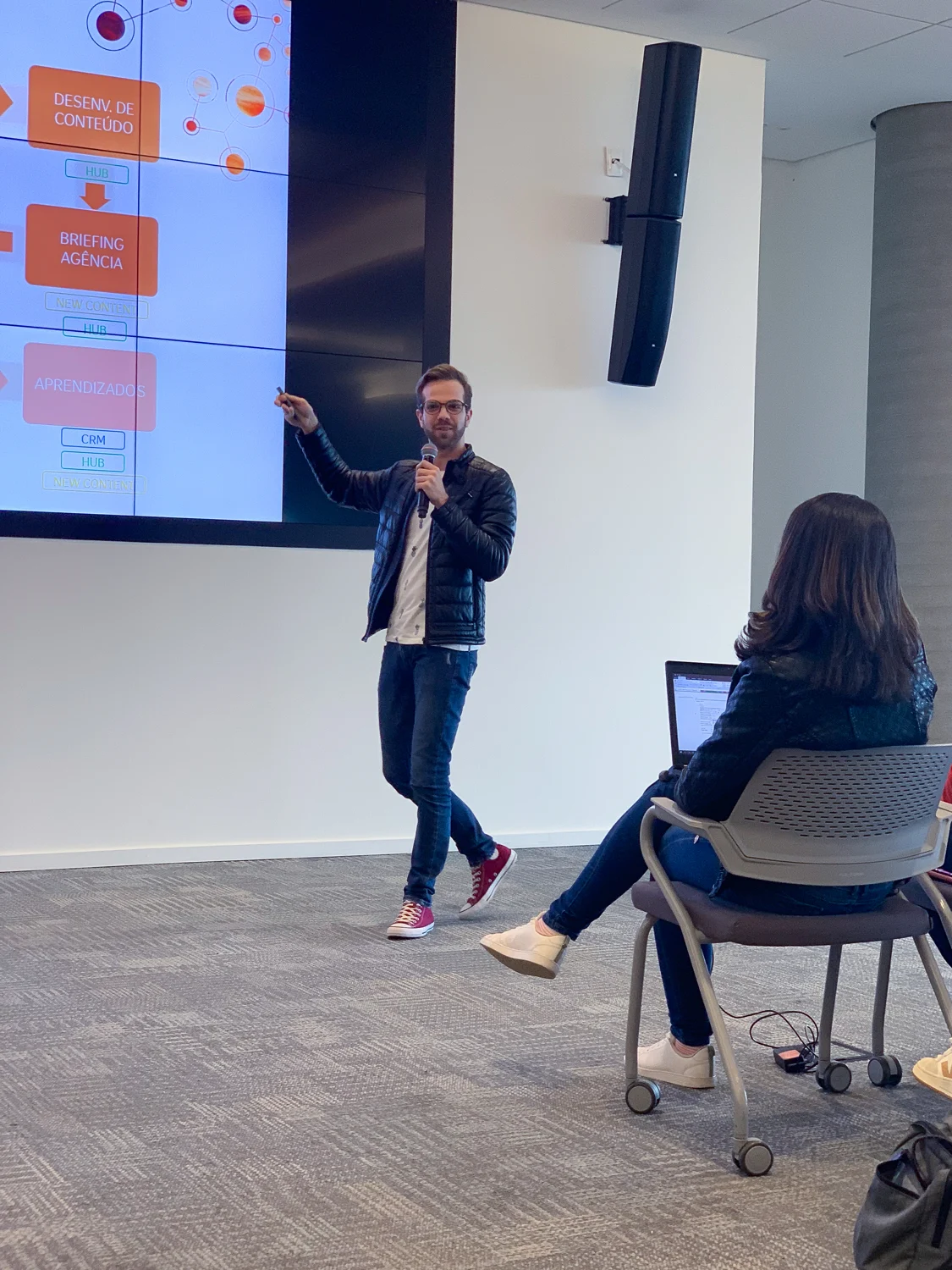 Apresentação de projeto em sala de reunião